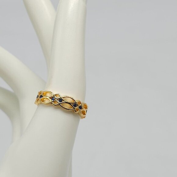 Gold Plated Celtic Infinity Knot Ring With Blue Gemstone Accents Size 7 - Picture 3 of 4